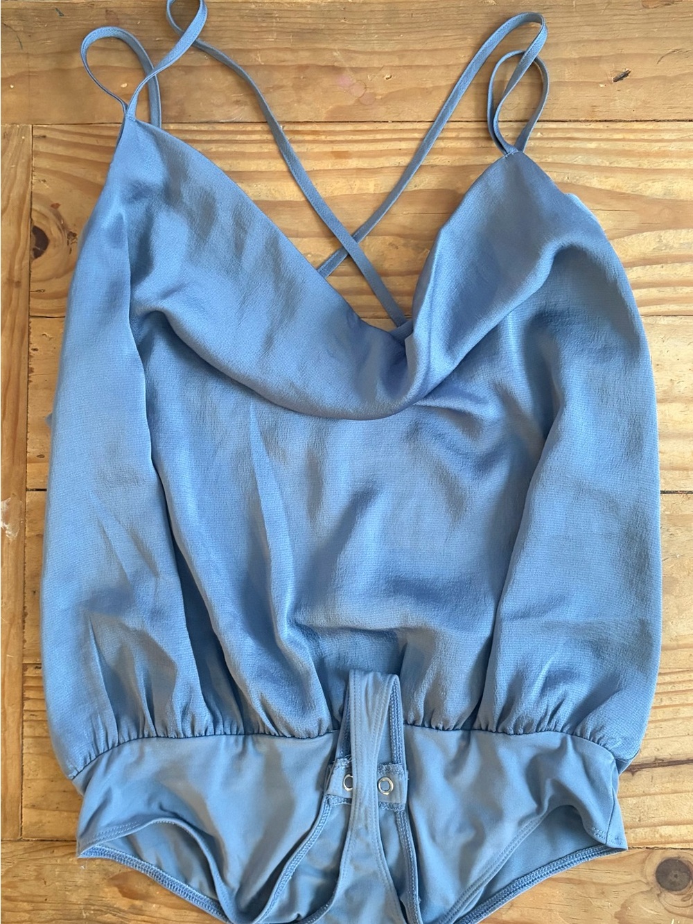 Express Dusty Blue Sleeveless Cowl Neck Bodysuit